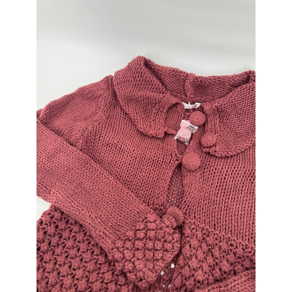 Pura‎ Vida Cardigan Sweater Womens Small Popcorn Knit Acrylic Burgundy Wine Red